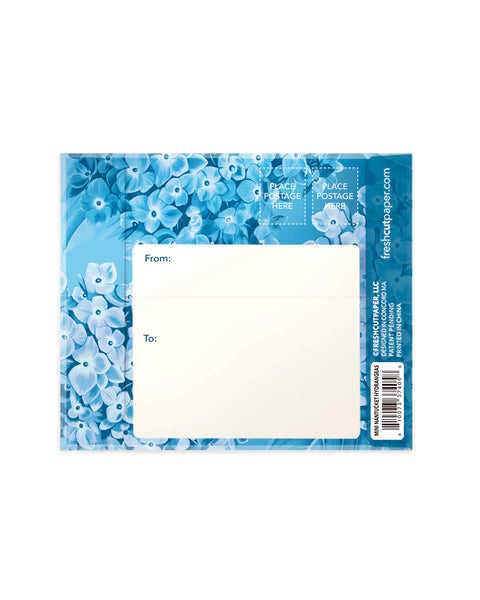 back view of envelope for mailing Mini Nantucket Hydrangeas greeting card