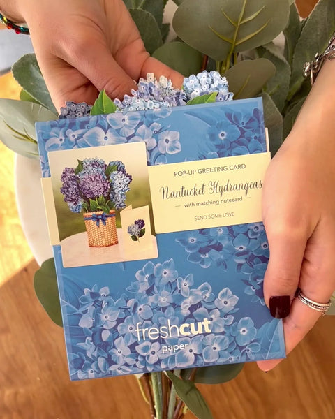 Woman pulls greeting card out from envelope