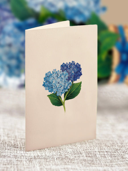 Notecard with blue hydrangea on front