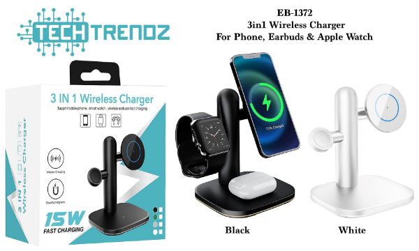 Tech Trendz wireless charger with box; 15W, fast charging for phone, earbuds & Apple Watch