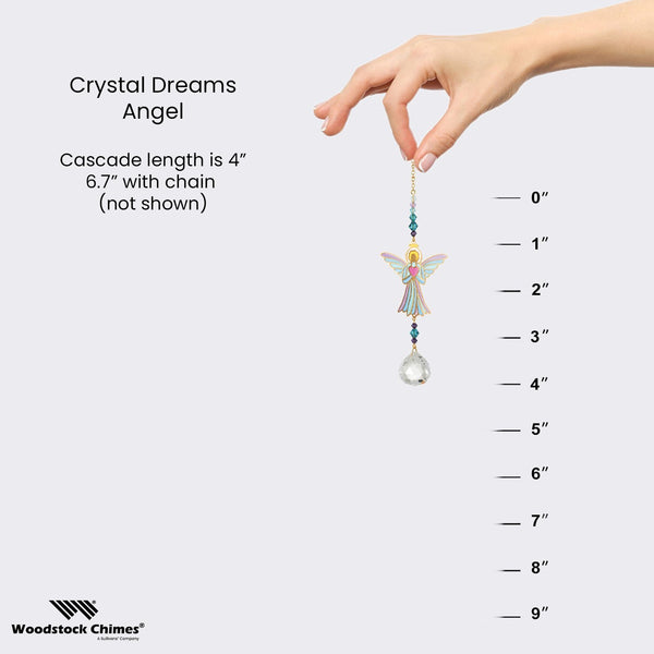 Crystal Dreams Angel Suncatcher proportiions 4" (6.7" with chain)