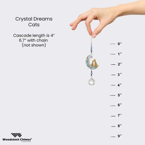 Proportion view of Crystal Dreams Cats suncatcher showing it is 4"