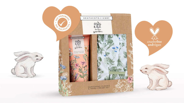 In the Garden hand cream and gloves set cruelty free and vegan. No parabens no sulphates