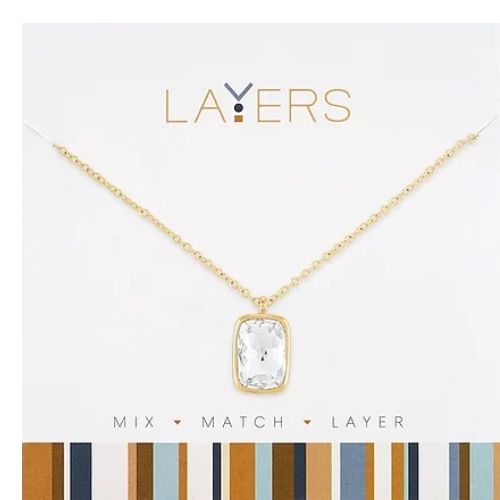 Lay-147G Layers Gold necklace with rectangle stone
