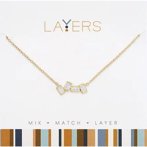 Lay-143G Gold Layers necklace with rectangle stones
