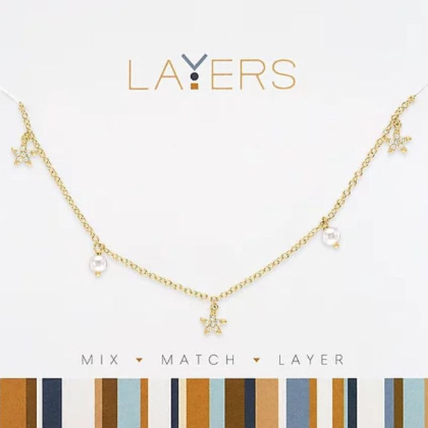 Lay-153G Layers Gold mini stars necklace