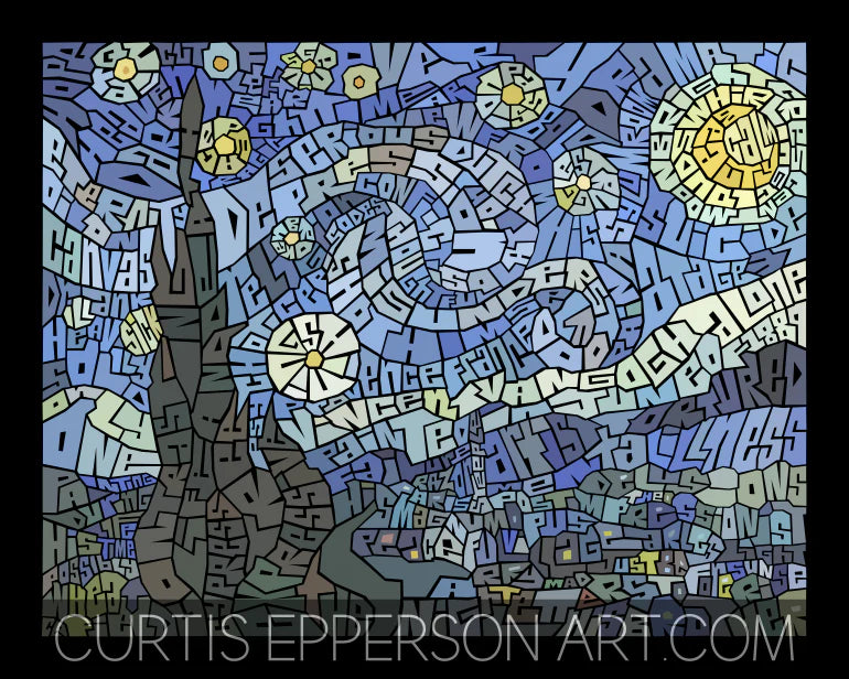 Starry Night Word Mosaic Art Print – Gift & Home