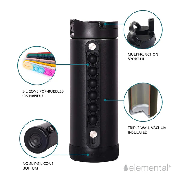 Benefits and features of the Elemental 14 oz. Fidget Bottle, Camo black