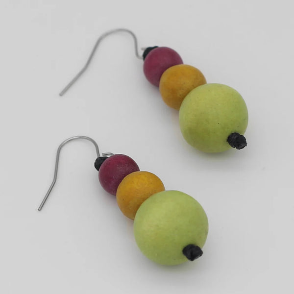 Side view of lime triple jasper bead earrings