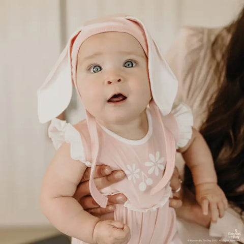 Baby models pink bubble suite/romper from Bunnies by the Bay