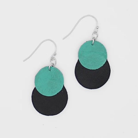 Teal and Navy Leather Drop Earrings by Sylca Designs