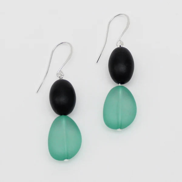 Teal and black beaded earrings by Sylca Designs