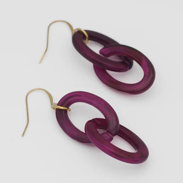 side view purple link earrings