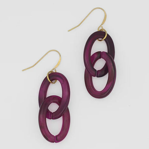 Close view purple link earrings