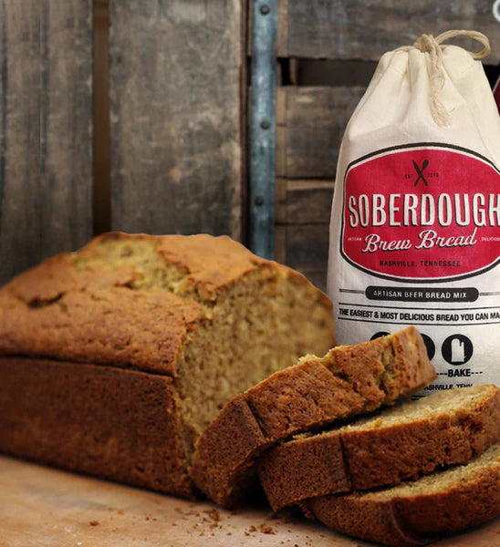 Soberdough Brew Bread Mix package and loaf of Pumpkin Spice Brew Bread Mix