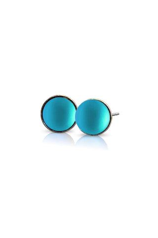 Close-up view Lieightworks frosted aqua crystal stud earrings