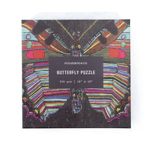 500 piece butterfly puzzle, measures 18" x 18"