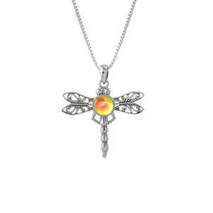 Dragonfly necklace, fire crystal in middle