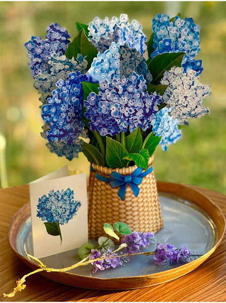 Nantucket Hydrangea greeting card opened on end table