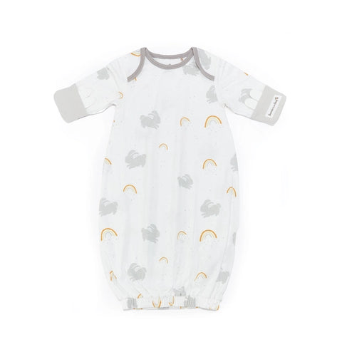 baby gown with rainbows and bunnies - organic, 0-3 months size