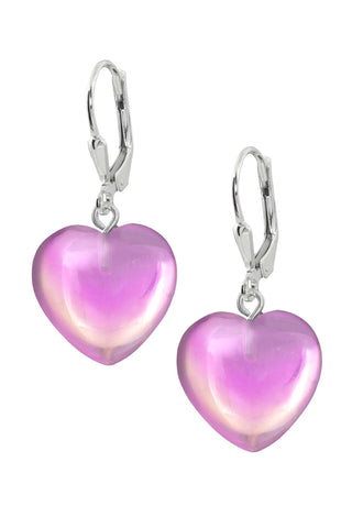 polished pink crystal heart earrings