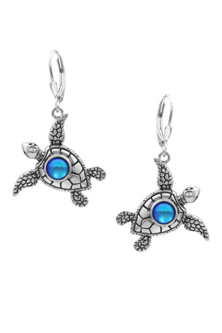 Sea turtle earrings - sterling silver and blue crystal