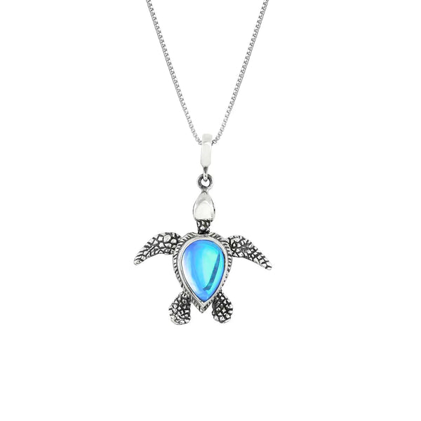 Sterling silver and blue crystal sea turtle necklace
