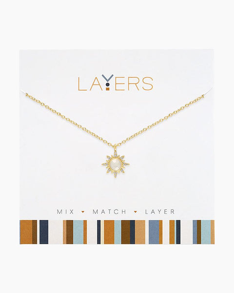 135G Layers gold necklace with starburst and center pearl