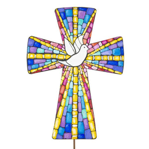 colorful stained glass cross garden stake