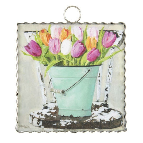 Tulips in a white bucket
