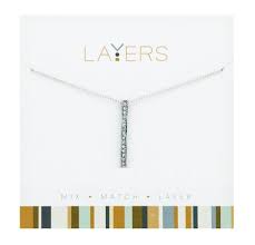 LAY-519S - CZ silver vertical bar necklace