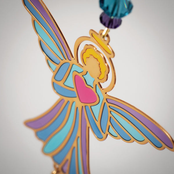 Close up view of the angel on Crystal Dreams Rainbow Angel suncatcher