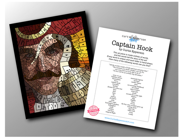 Word Guide for Captain Hook, word mosaic art print by Curtis Epperson