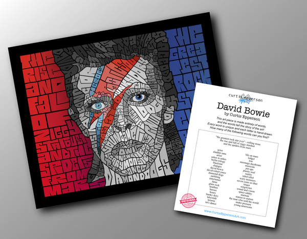 Word Guide for David Bowie Word Mosaic Wall Art Print by Curtis Epperson