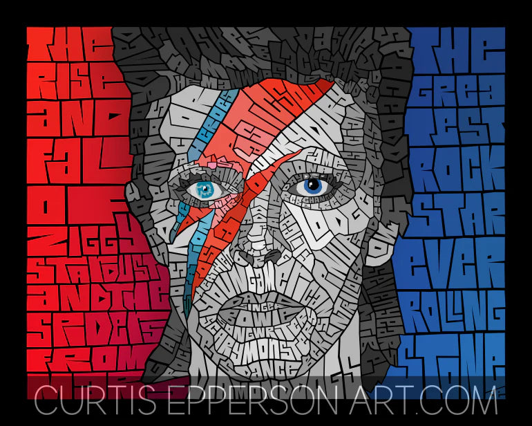 David Bowie Word Mosaic Art Print by Curtis Epperson