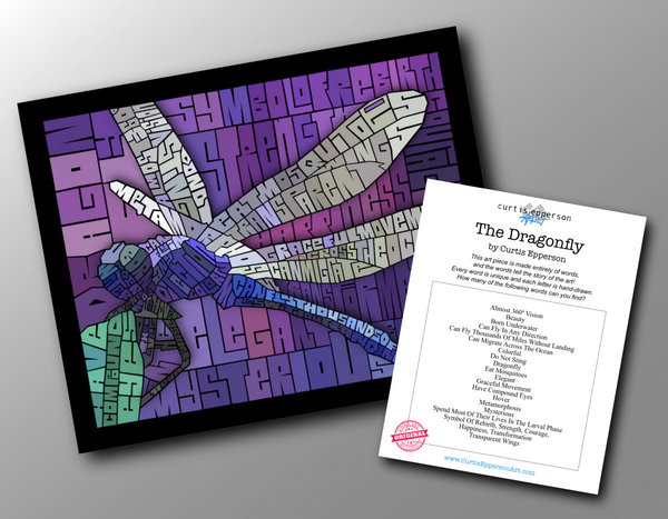 Word Guide for The Dragonfly Mosaic Art Print by Curtis Epperson