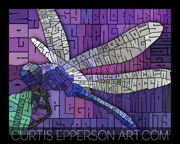 The Dragonfly Word Mosaic Art Print by curtis Epperson