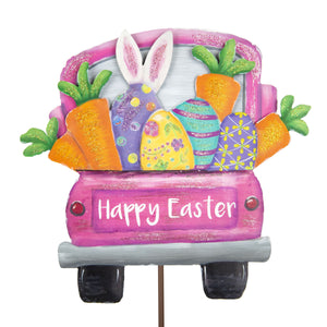 Pink Easter truck with carrots and easter eggs