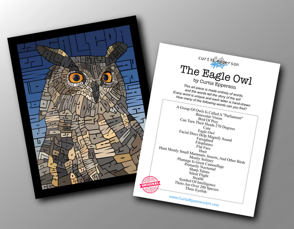 Word Guide for The Eagle Owl Word Mosaic Art Print by Curtis Epperson