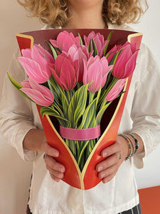 Fresh Cut Paper Greeting Card - Pink Tulips