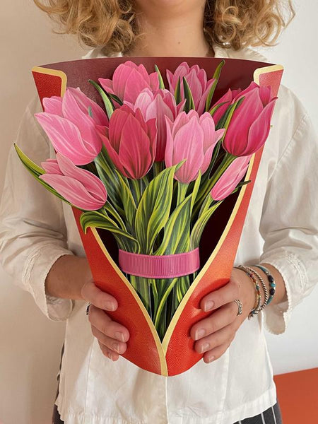 Fresh Cut Paper Greeting Card - Pink Tulips
