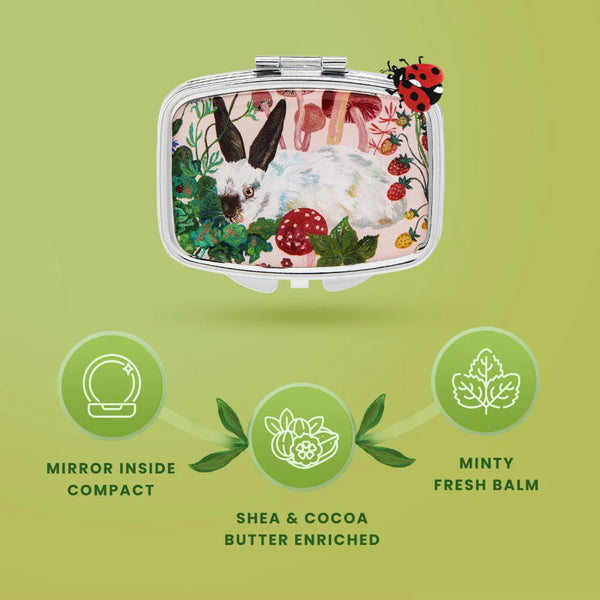 Bunny tin with lip balm - mirror inside tin, shea & cocoa butter enriched minty fresh lip balm