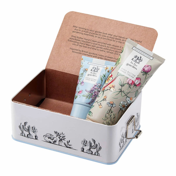In the Garden gift set with hand wash and hand cream in tin