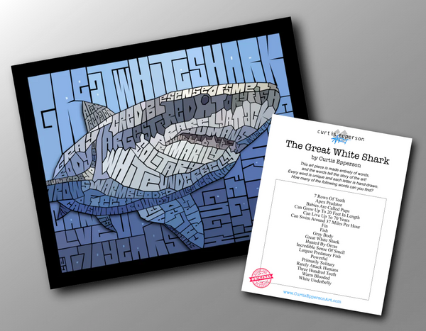 Word Guide for The Great White Shark word mosaic art print by Curtis Epperson