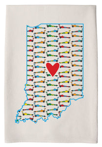 Indianapolis heart with Indy Cars printed on flour sack hand towel by Coast & Cotton