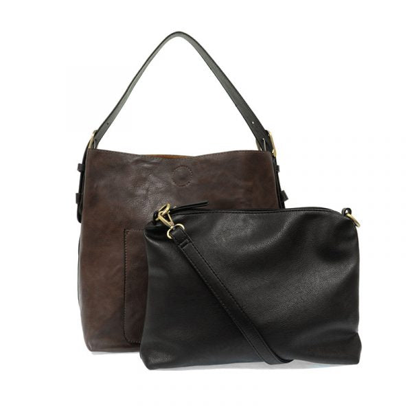 Classic Hobo Handbag, Dark Oak Color with black insert