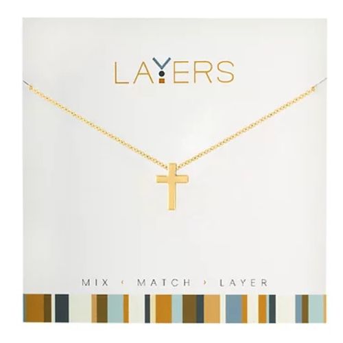 Lay-01G Gold Cross Layers Necklace