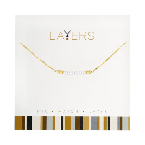 Lay-53G Layers gold necklace with pearls and gold circles