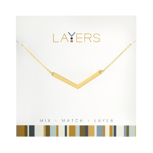 Lay-07G Layers Gold necklace with gold V bar