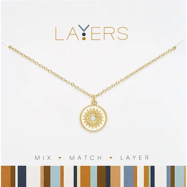 Lay-155G Layers Starburst with stone inside circle Gold neckace